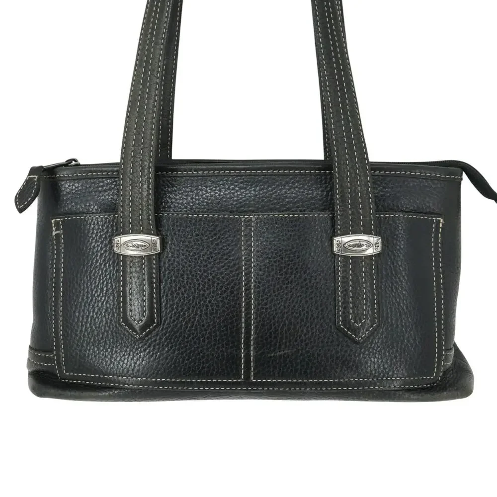 Brighton Handbag Womens Black Pebbled Leather Shoulder Bag Zip Double Handle